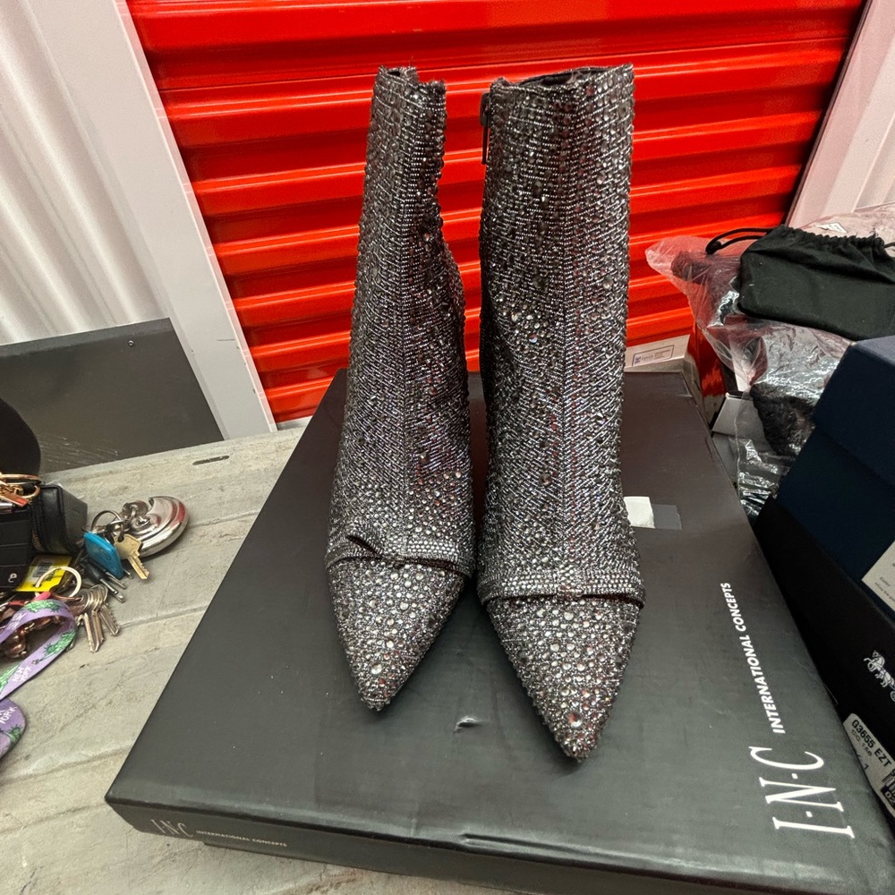 INC International Concepts Women's Glittery Silver Boots